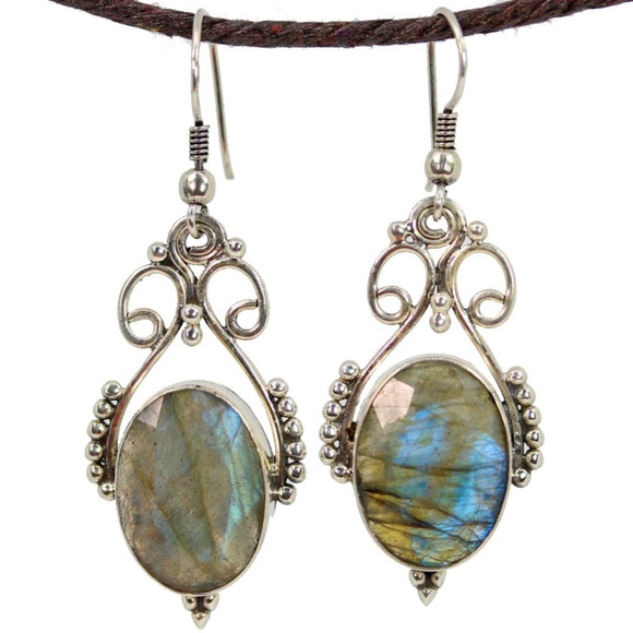 Open Work Labradorite Queenly Earrings - Picture 1 of 1